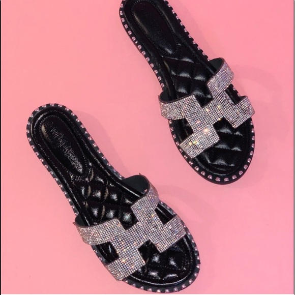 Bougie University Shoes - So Icy Black Rhinestone Bling Sandals - BOUTIQUE